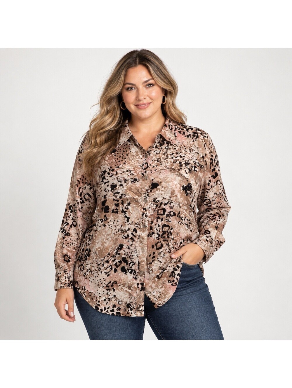 White Stag Leopard Animal Print Blouse Women’s 2X 20 Rayon Y2K Boho Button Up